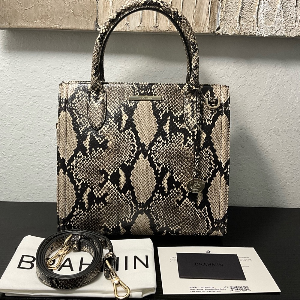 Brahmin Small Caroline ALMOND ALL OVER SNAKE Print Leather NWT